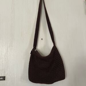 Preowned Y2K Jacqueline Ferrar Handmade Brown Crochet Woven Knit Purse Handbag